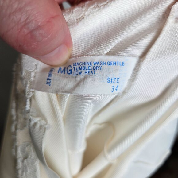 Vintage Coquette White Lace Satin Slip Night Dress Adjustable Straps 34 Sheer - Picture 6 of 11